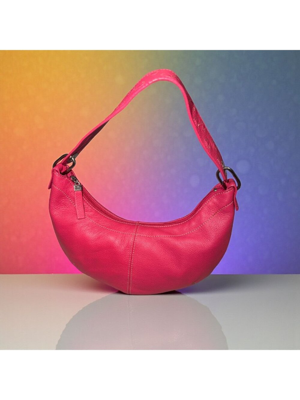 The Sak Small Hobo Pink Pebbled Leather Shoulder Bag Heart Strap Contrast Stitch